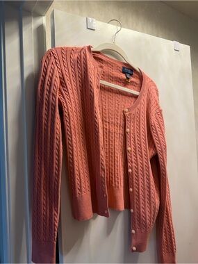 Polo by Ralph Lauren Coral Cable-Knit Cardigan
